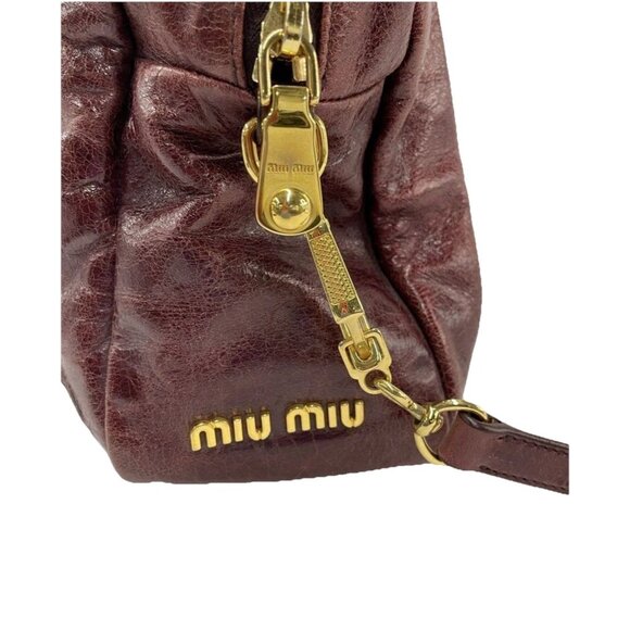 Miu‎ Miu Leather Vitello Lux Bauletto Bowler Bag Satchel Burgundy Nappy - Picture 4 of 10
